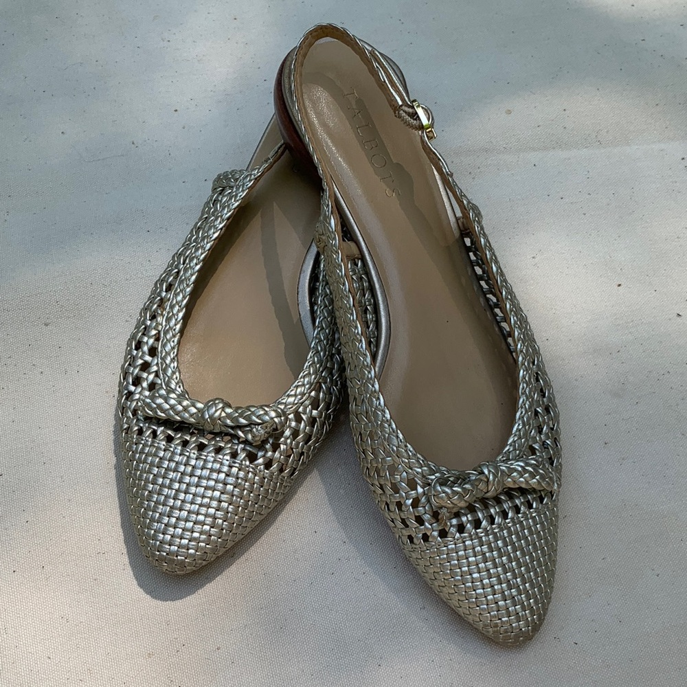 Talbots metallic woven slingback bow flats 7.5